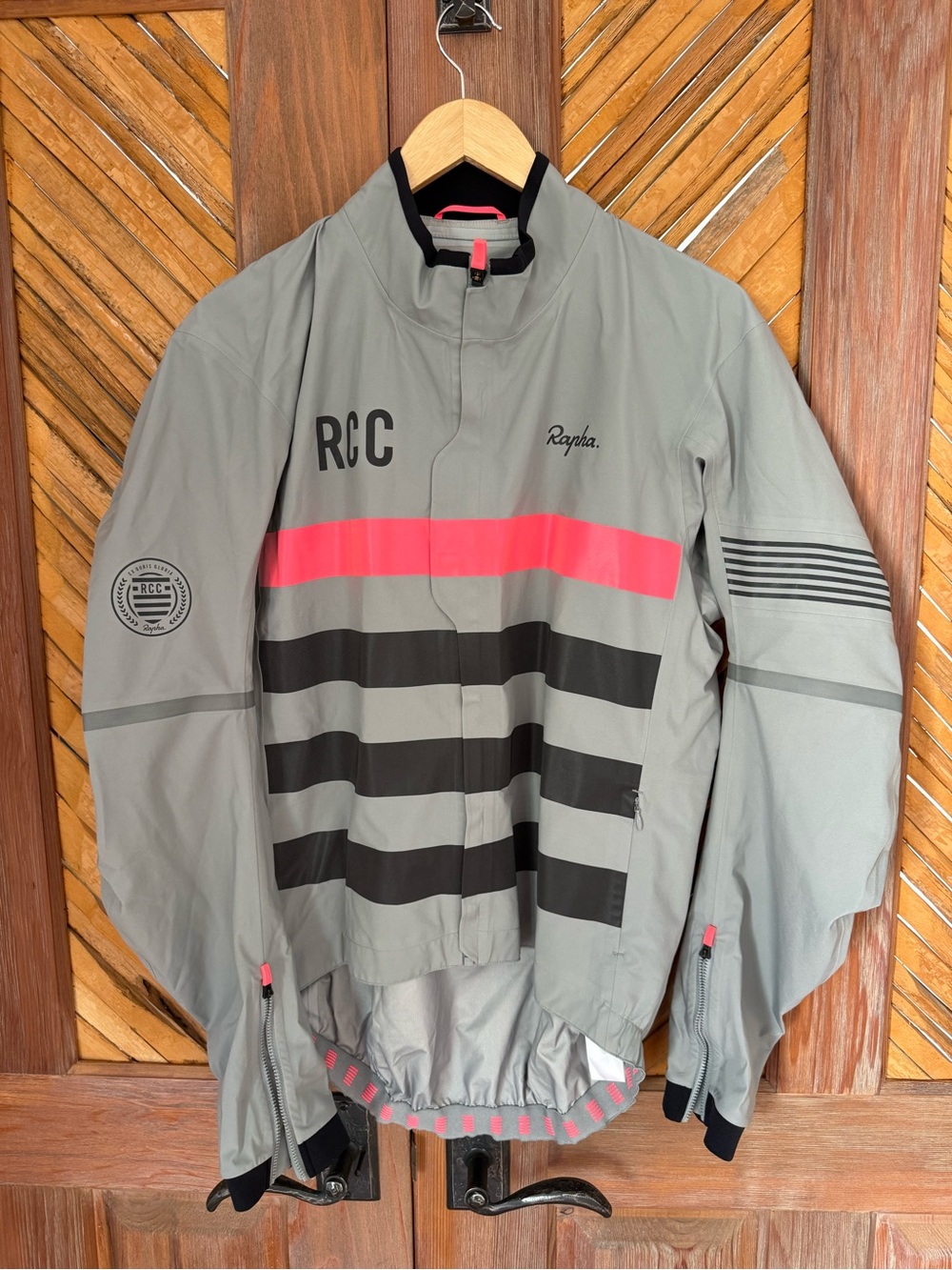 Rapha Grey Cycling Jacket with Pink & Black Stripes